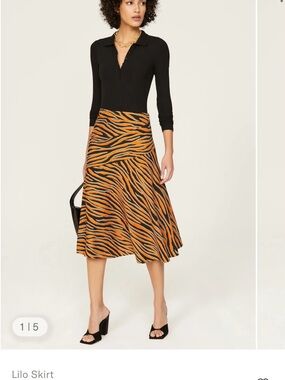Diane Von Furstenberg Orange and Black Tiger-Print Circle Skirt